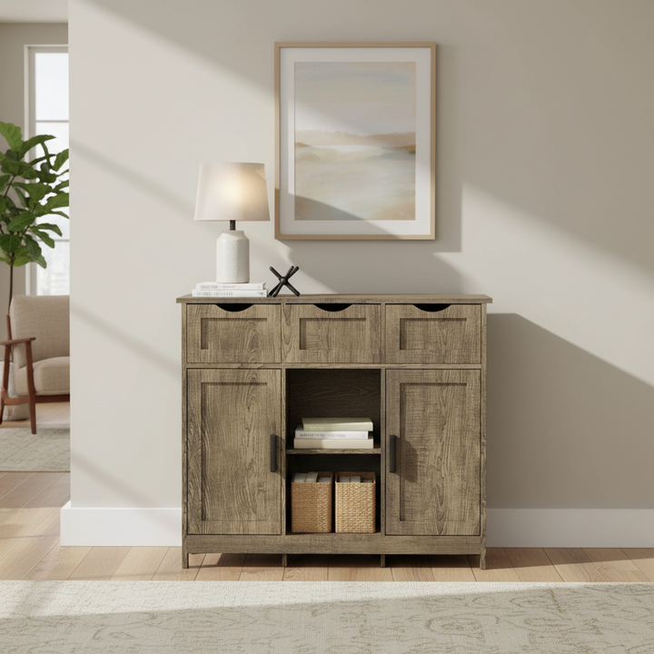 Elegant Black Wooden Storage Cabinet with Drawers & Shelves for Living Room, Bedroom & Bathroom | Trufairs