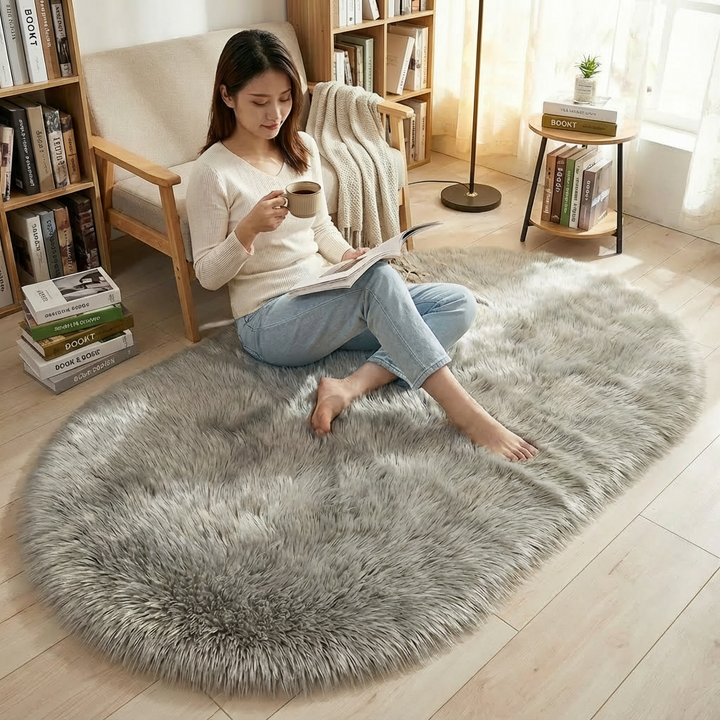 Plush Oval Faux Sheepskin Rug – Super Soft Cozy Accent | Bedroom Living Room Carpet | Trufairs