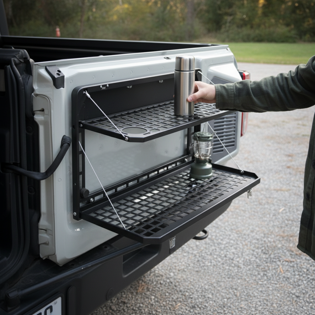 Foldable Tailgate Table for Ford Bronco 2021–2024 – Aluminum Alloy Cargo Shelf & Molle Panel | Trufairs