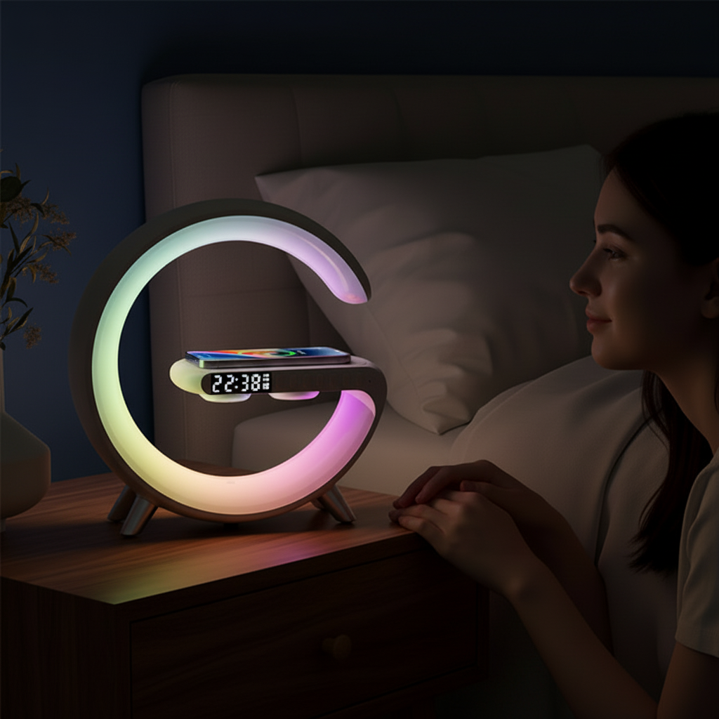 Mooncave Light Wireless Charger And Speaker With Clock