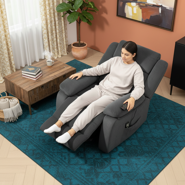 HOMCOM Recliner Massage Armchair with Heat, Oversized Swivel Rocker with Footrest, Remote and Side Pockets, Gray