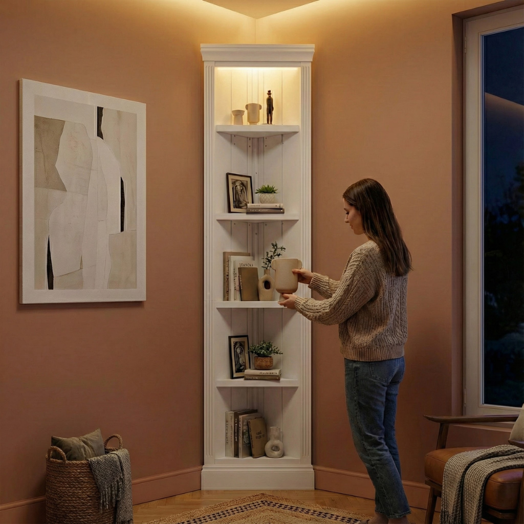 83.4″ Tall Modern Corner Shelf – 5-Tier LED Corner Bookcase | Trufairs