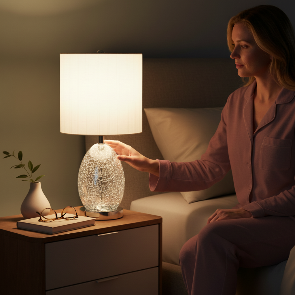 20"In Niels Silver Mirror Glass/Metal Table Lamp W/ Nightlight