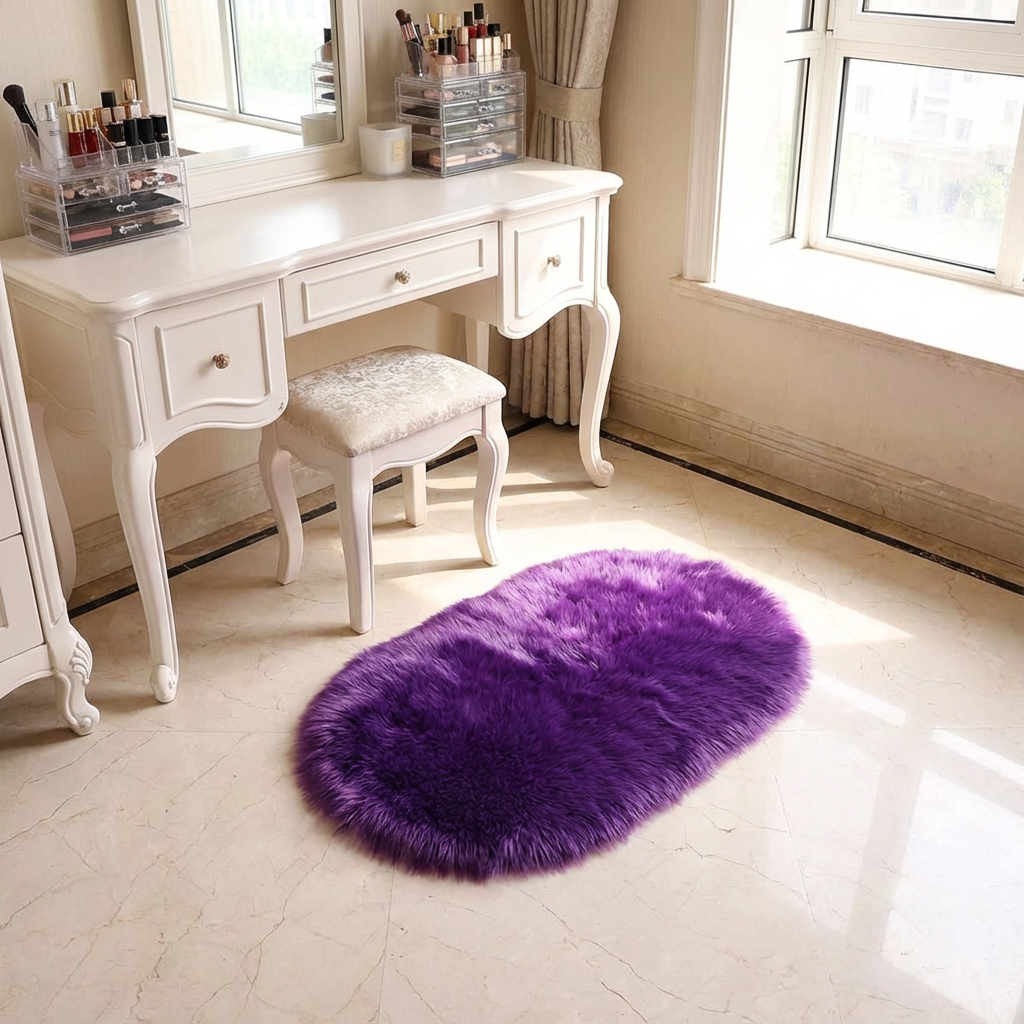 Plush Oval Faux Sheepskin Rug – Super Soft Cozy Accent | Bedroom Living Room Carpet | Trufairs