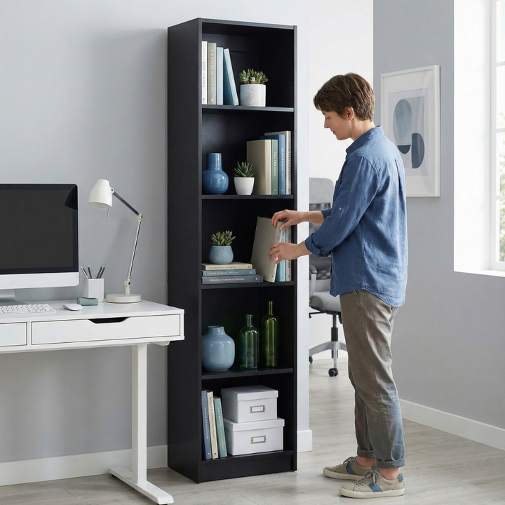 Sutton Slim 5-Shelf Bookcase – Space-Saving Modern Design | Contemporary Storage Solutions | Trufairs