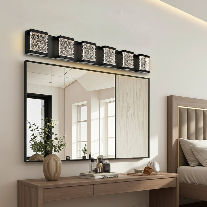 39-Inch Modern 6-Lights LED Bathroom Vanity Light Fixture in Black | Trufairs