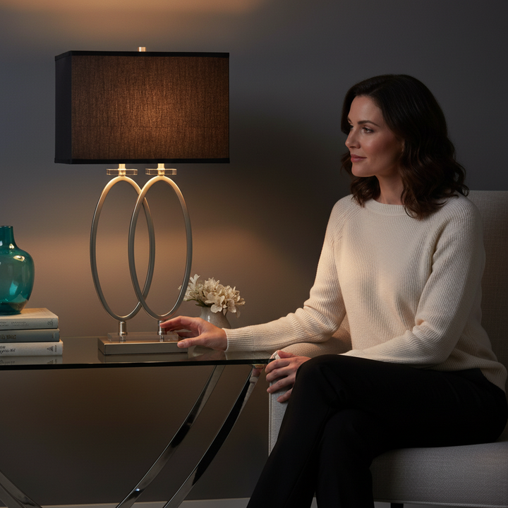 Brushed Nickel and Black Rectangular Shade Accent Lamp