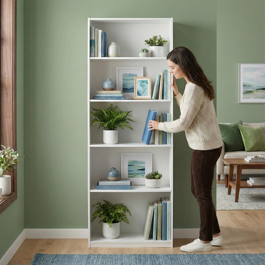 5-Shelf Adjustable White Bookcase – Customizable Storage Solution | Modern Organization Furniture | Trufairs