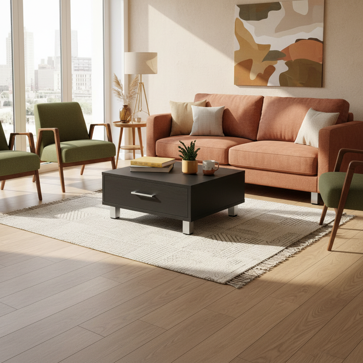 Myers Coffee Table with One Drawer & Four Legs — Compact Living Room Table | Trufairs