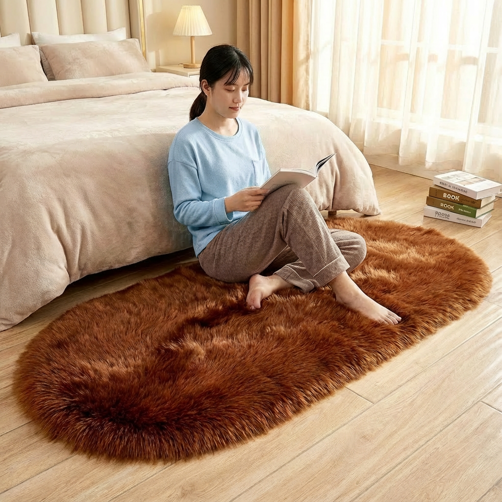 Plush Oval Faux Sheepskin Rug – Super Soft Cozy Accent | Bedroom Living Room Carpet | Trufairs