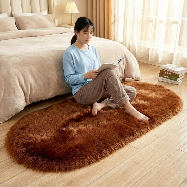 Plush Oval Faux Sheepskin Rug – Super Soft Cozy Accent | Bedroom Living Room Carpet | Trufairs