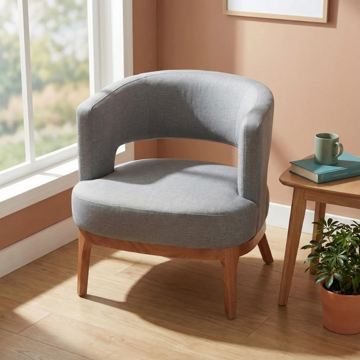 Slate Gray Polyurethane Accent Chair – Ash Wood Base & Steel Legs | Living Room & Office Seating | Trufairs