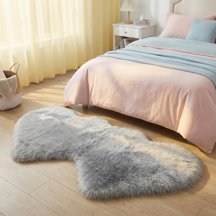 Heart-Shaped Faux Sheepskin Rug – Soft & Fluffy Decorative Rug for Girls Bedroom and Home Decor | Trufairs