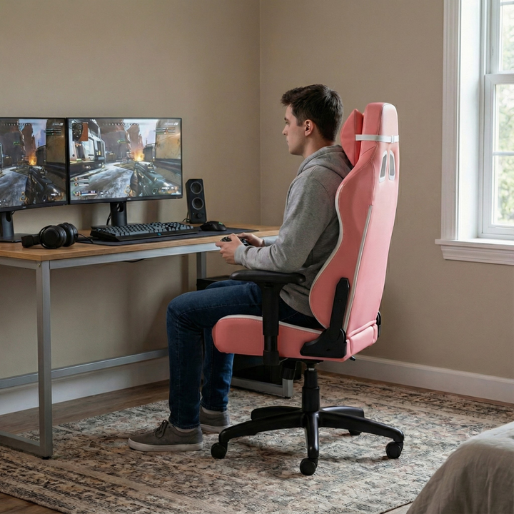 Pink & White Gaming Chair – Morphling Ergonomic Design with Adjustable Support | Premium Gaming Furniture | Trufairs