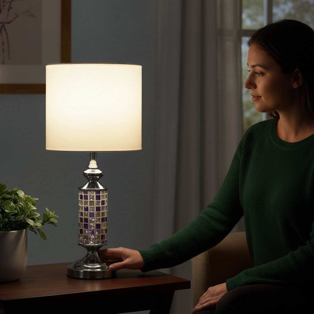 24" Vicki Chrome Bohemian Glass Mosaic Modern Table Lamp