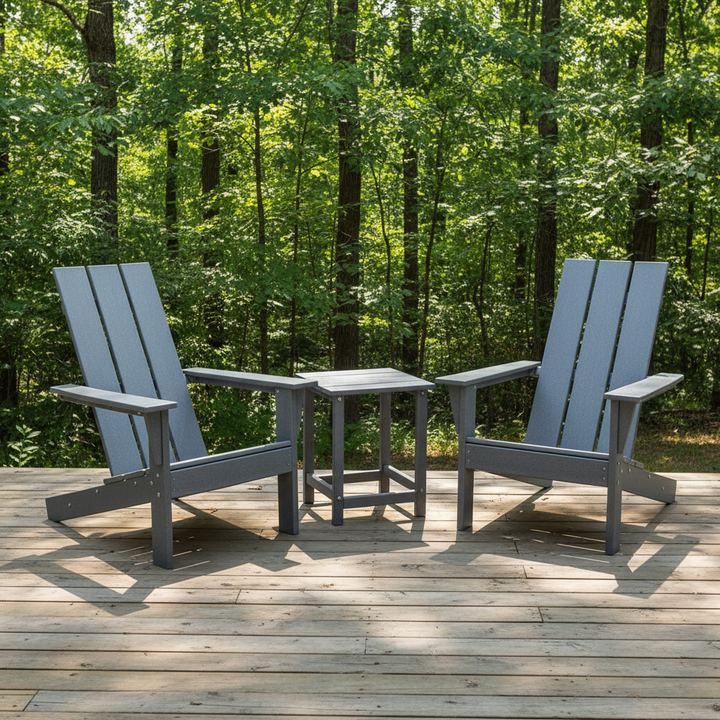 3-Piece Dark Grey Resin Adirondack Chair Set – All-Weather Patio Seating | Modern Outdoor Furniture | Trufairs