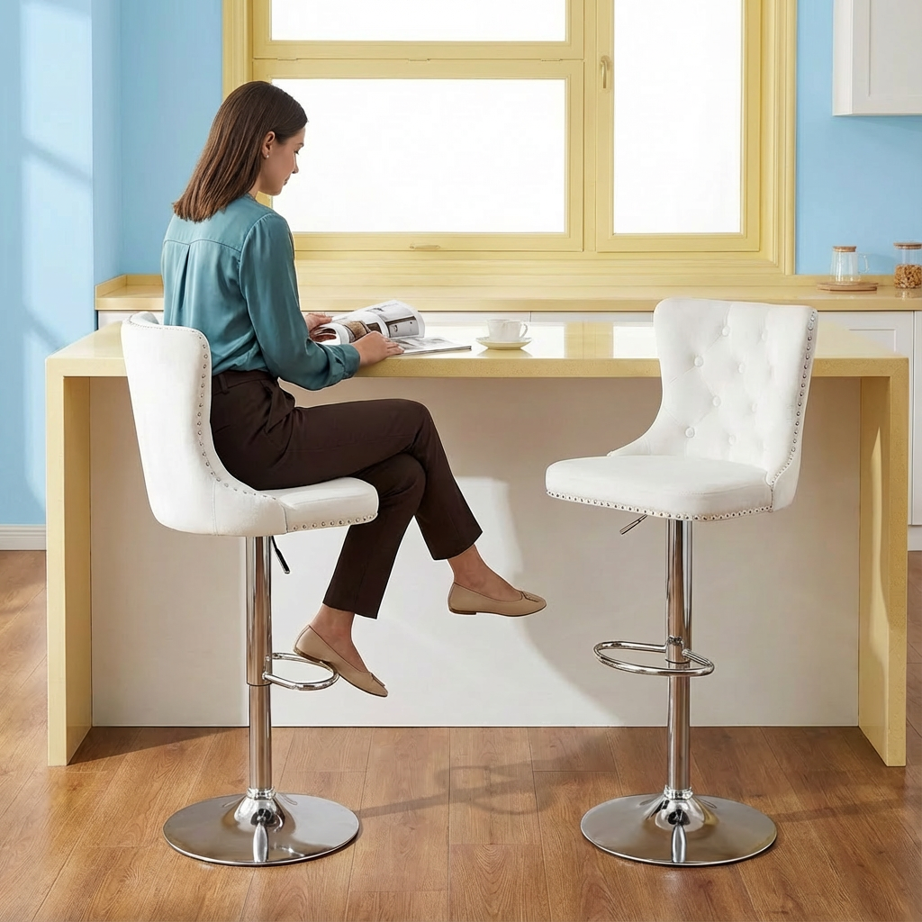 Velvet Bar Stools Set of 2 with Backrest, Swivel & Footrest — 30″ Counter Height | Trufairs