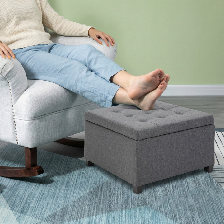 Elegant Lift-Top Storage Ottoman Bench with Tufted Fabric & Rubberwood Frame – Modern Living Room Accent | Trufairs