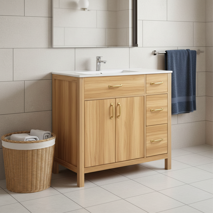 36″ Wood Bathroom Vanity with Solid Wood Frame, Soft-Close Doors & Drawers – Modern Storage Cabinet for Small Bathrooms | Trufairs