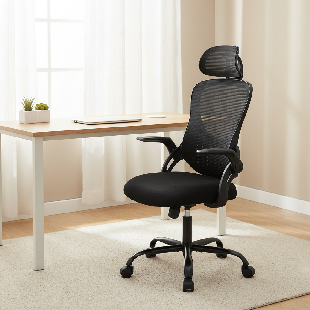 Mesh Ergonomic Office Chair with Flip-Up Arms – Adjustable Headrest & Lumbar Support | Home/Executive Computer Desk Chair | Trufairs