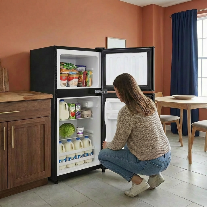 3.5Cu.Ft Compact Refrigerator Mini Fridge with Freezer, Small Refrigerator with 2 Door, 7 Level Thermostat Removable Shelves for Kitchen, Dorm, Apartment