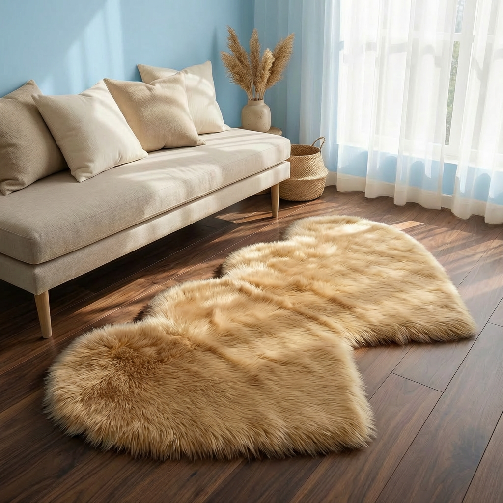 Heart-Shaped Faux Sheepskin Rug – Soft & Fluffy Decorative Rug for Girls Bedroom and Home Decor | Trufairs