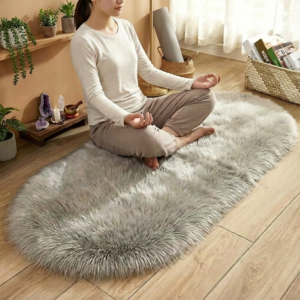 Plush Oval Faux Sheepskin Rug – Super Soft Cozy Accent | Bedroom Living Room Carpet | Trufairs