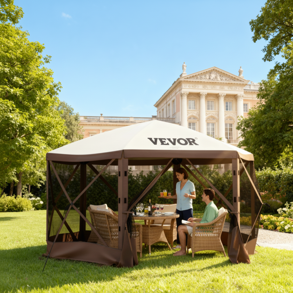 12×12 ft Pop-Up Camping Gazebo Tent – 6-Sided Screen Shelter with Mesh Windows, Wind Panels & Carry Bag | Trufairs