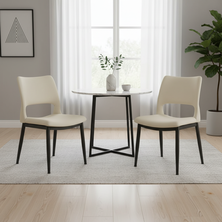 Modern Minimalist Black PU Leather Dining Chairs Set of 2 with Comfortable Backrest & Metal Legs | Trufairs