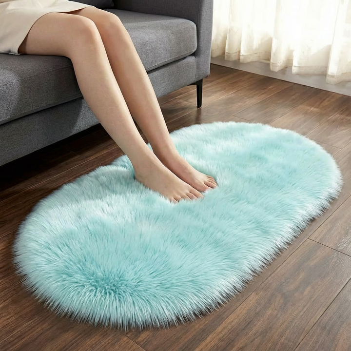Plush Oval Faux Sheepskin Rug – Super Soft Cozy Accent | Bedroom Living Room Carpet | Trufairs