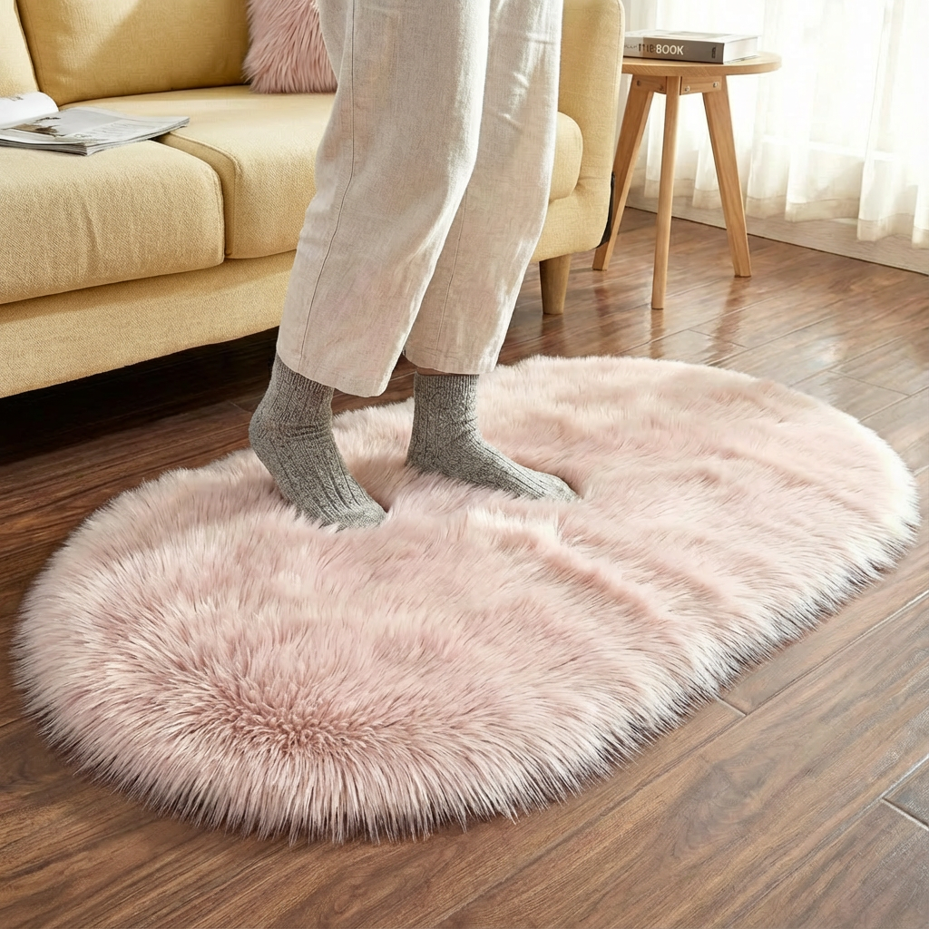 Plush Oval Faux Sheepskin Rug – Super Soft Cozy Accent | Bedroom Living Room Carpet | Trufairs