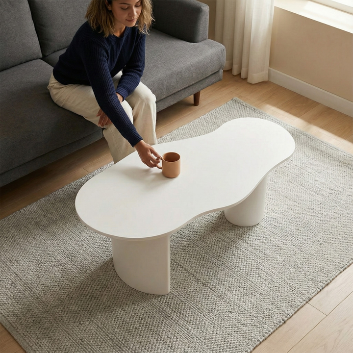 47″ Abstract Japandi Cloud Shaped Wood Coffee Table – Funky Modern Living Room Centerpiece | Trufairs