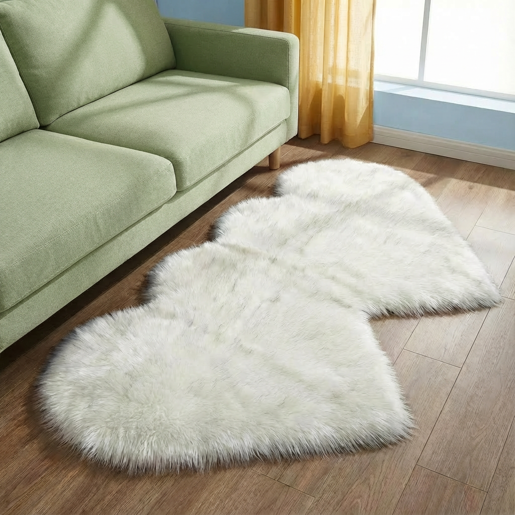 Heart-Shaped Faux Sheepskin Rug – Soft & Fluffy Decorative Rug for Girls Bedroom and Home Decor | Trufairs