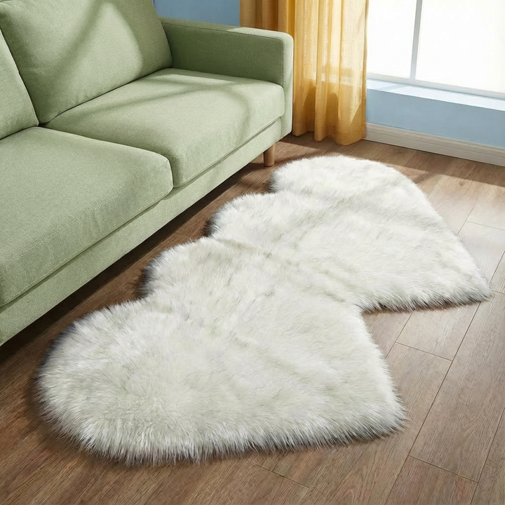 Heart-Shaped Faux Sheepskin Rug – Soft & Fluffy Decorative Rug for Girls Bedroom and Home Decor | Trufairs