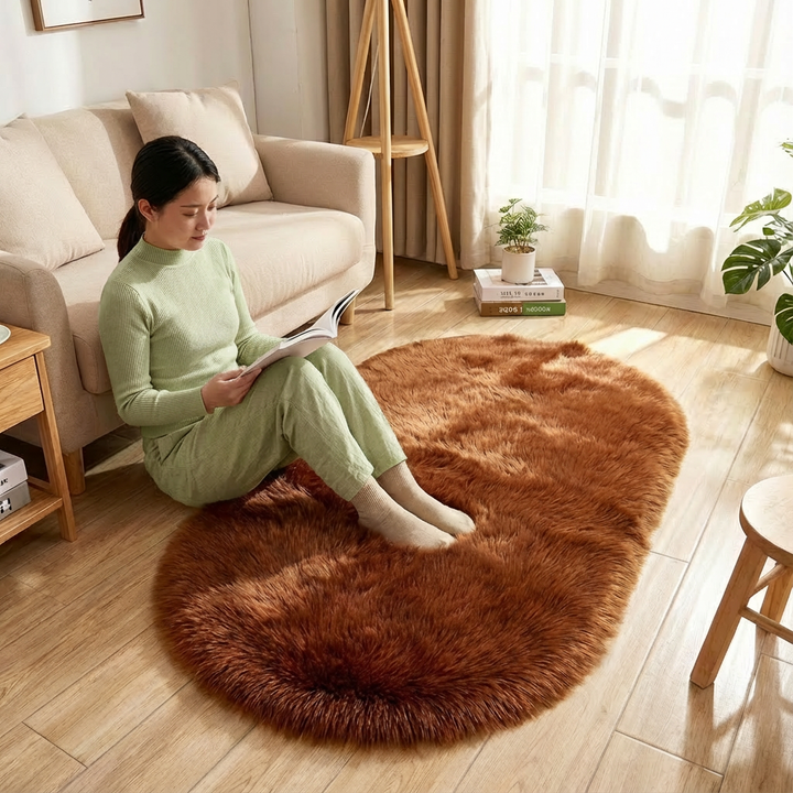 Plush Oval Faux Sheepskin Rug – Super Soft Cozy Accent | Bedroom Living Room Carpet | Trufairs