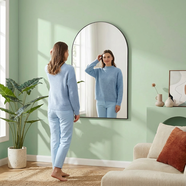 Arched Wall Mirror 24×36 Modern Metal Frame Wall Decor for Bedroom, Bathroom & Living Room | Trufairs