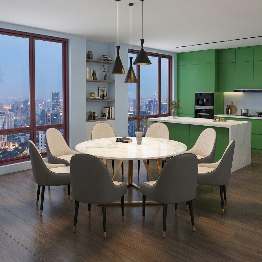 Affordable Luxury Modern Round Sintered Stone Dining Table – Seats 6–8 | Trufairs