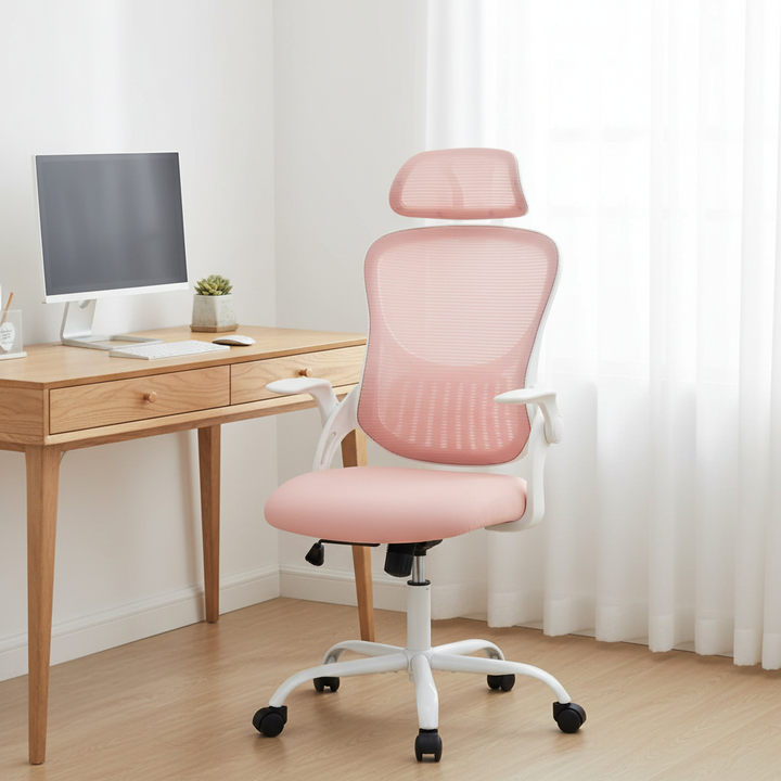 Mesh Ergonomic Office Chair with Flip-Up Arms – Adjustable Headrest & Lumbar Support | Home/Executive Computer Desk Chair | Trufairs