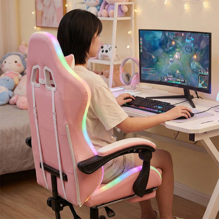 RGB LED Gaming Chair with Footrest – Adjustable Backrest & Lumbar Support | Racing Style Ergonomic Computer Chair | Trufairs