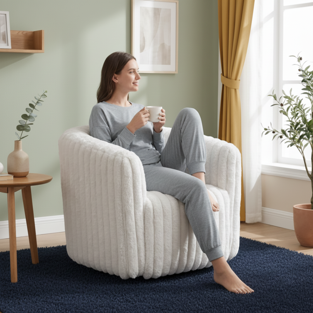 Mira White Velvet Swivel Chair