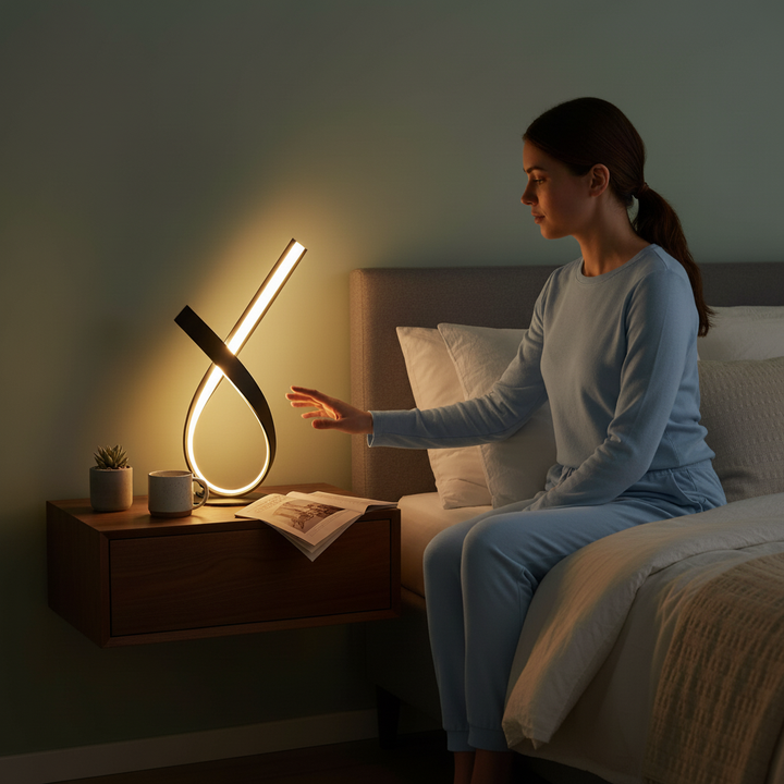 17" Abstract Upright Ribbon Bow LED Black Metal Table Lamp