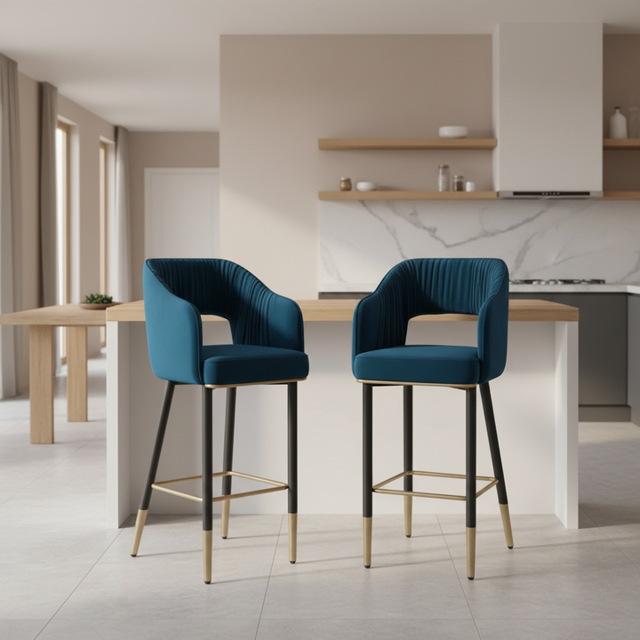 Plush Blue Velvet Bar Stools Set of 2 – Modern Upholstered Counter & Kitchen Island Seating | Trufairs