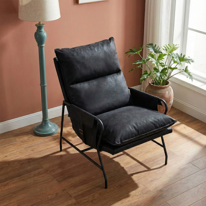 Contemporary Accent Chair – Black Vinyl Upholstery & Steel Frame | Living Room Furniture | Trufairs