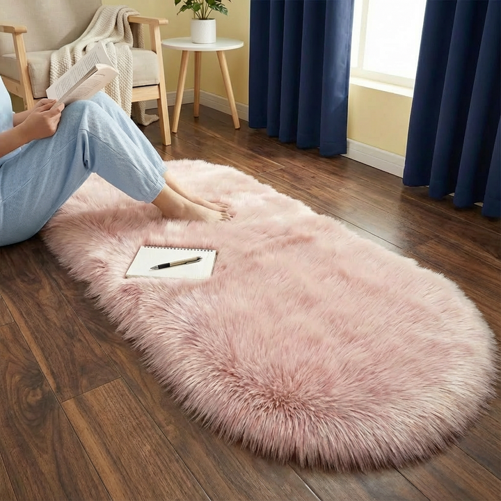 Plush Oval Faux Sheepskin Rug – Super Soft Cozy Accent | Bedroom Living Room Carpet | Trufairs