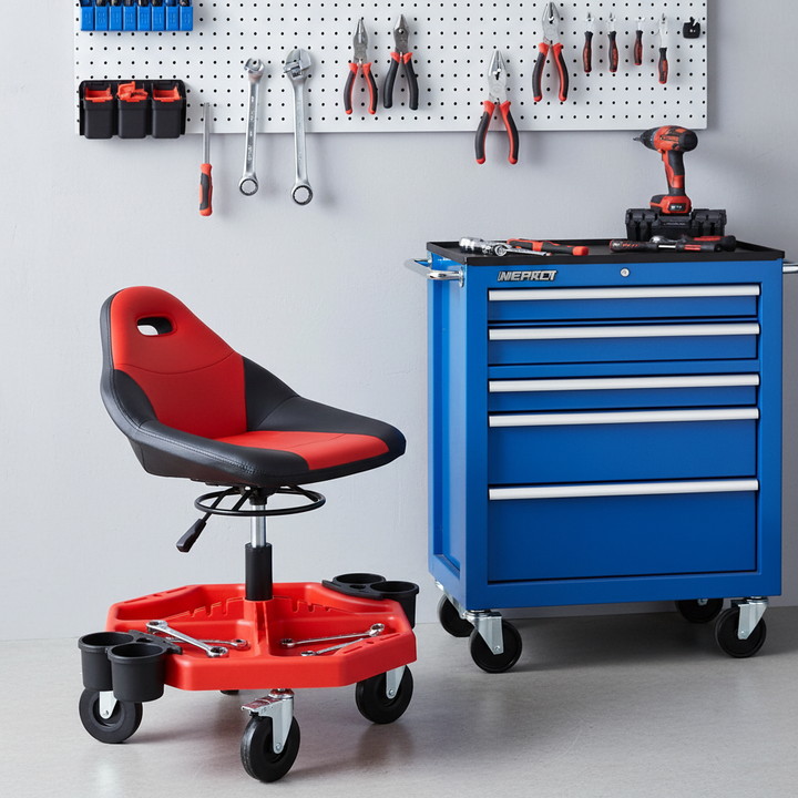 Adjustable Rolling Garage Stool – Ergonomic Shop Seat with Casters & Tool Tray | Trufairs