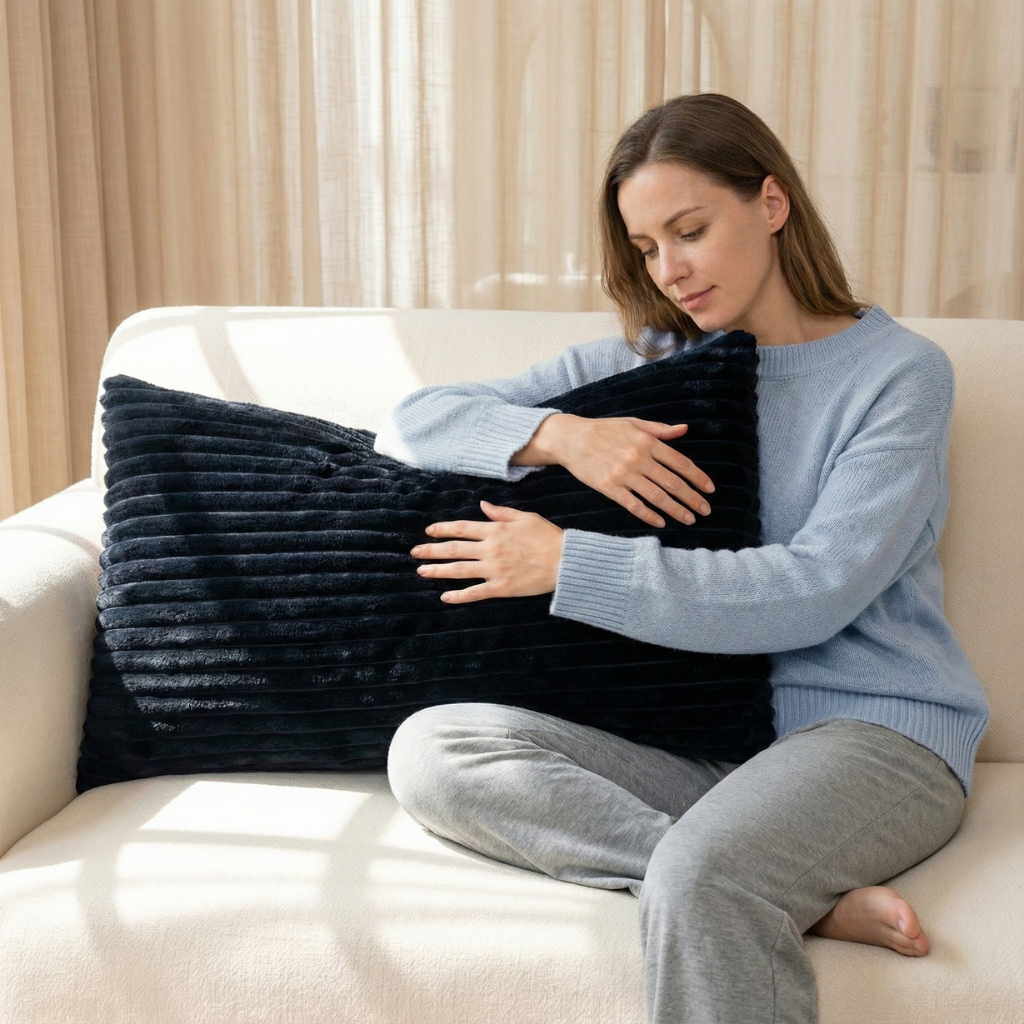 Striped Soft Cushions for Sofa – Faux Plush Corduroy Decorative Throw Pillow 30x18 Inches | Trufairs