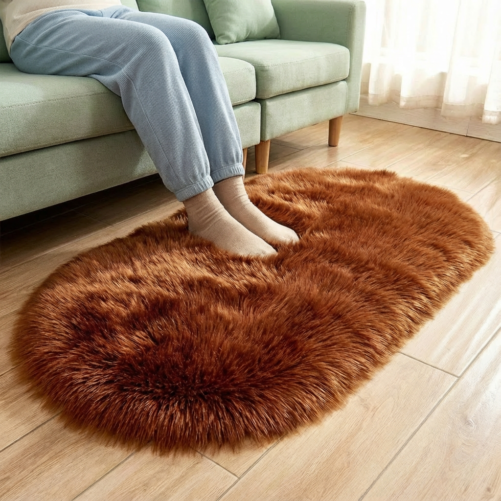 Plush Oval Faux Sheepskin Rug – Super Soft Cozy Accent | Bedroom Living Room Carpet | Trufairs
