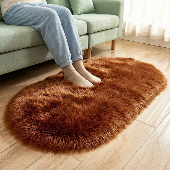 Plush Oval Faux Sheepskin Rug – Super Soft Cozy Accent | Bedroom Living Room Carpet | Trufairs