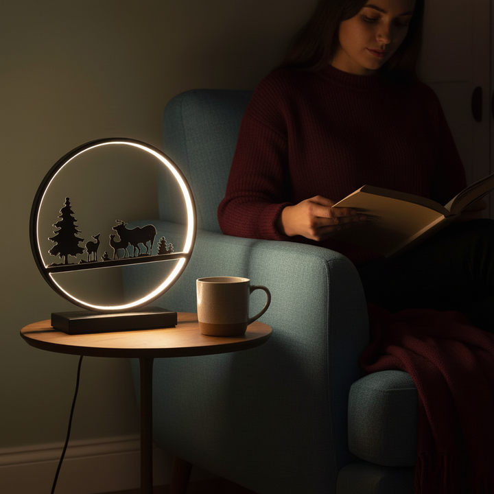 12.75" Deer Family Led Black Table Lamp