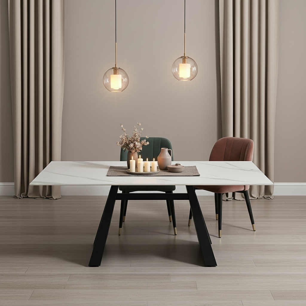 Inky Dining Table White – Elegant Faux Marble & Steel Dining Table | Dining Room Furniture | Trufairs